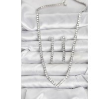 Gümüş Renk Zirkon Taşlı Kadın Kolye Küpe Seti - TJ-BKO10638