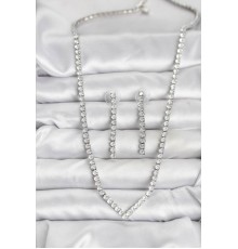 Gümüş Renk Zirkon Taşlı Kadın Kolye Küpe Seti - TJ-BKO10638
