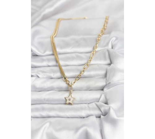 Gold Renk Pirinç Yıldız Model Kadın Kolye - TJ-BKO10639