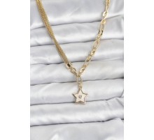 Gold Renk Pirinç Yıldız Model Kadın Kolye - TJ-BKO10639