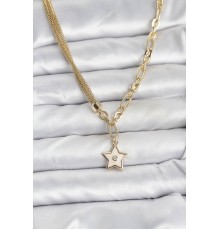 Gold Renk Pirinç Yıldız Model Kadın Kolye - TJ-BKO10639
