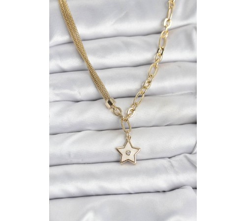 Gold Renk Pirinç Yıldız Model Kadın Kolye - TJ-BKO10639