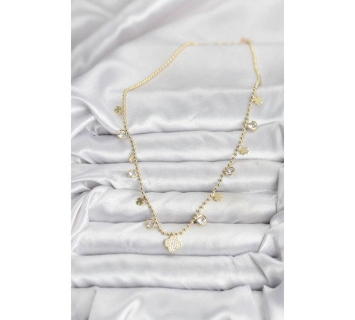 Pirinç Gold Renk Yonca Model Kadın Kolye - TJ-BKO10641