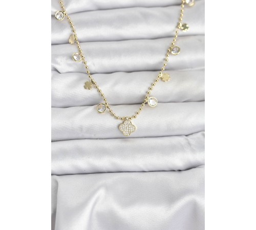 Pirinç Gold Renk Yonca Model Kadın Kolye - TJ-BKO10641