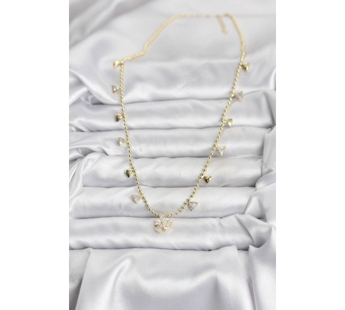 Pirinç Gold Renk Zirkon Taşlı Çiçek Model Kadın Kolye - TJ-BKO10642