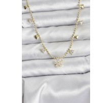 Pirinç Gold Renk Zirkon Taşlı Çiçek Model Kadın Kolye - TJ-BKO10642