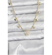 Pirinç Gold Renk Zirkon Taşlı Çiçek Model Kadın Kolye - TJ-BKO10642