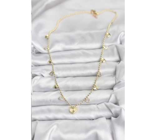 Pirinç Gold Renk Kalp Model Kadın Kolye - TJ-BKO10643