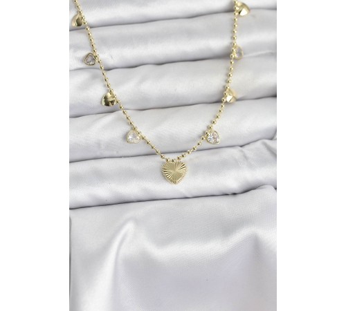 Pirinç Gold Renk Kalp Model Kadın Kolye - TJ-BKO10643