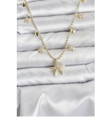 Pirinç Gold Renk Zirkon Taşlı Deniz Yıldızı Model Kadın Kolye - TJ-BKO10644