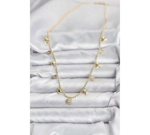 Pirinç Gold Renk Zirkon Taşlı Deniz Kabuğu Model Kadın Kolye - TJ-BKO10646