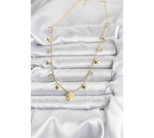 Pirinç Gold Renk Zirkon Taşlı Kutup Yıldızı Model Kadın Kolye - TJ-BKO10647