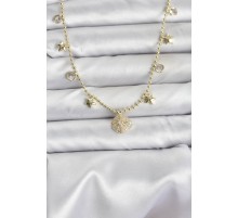 Pirinç Gold Renk Zirkon Taşlı Kutup Yıldızı Model Kadın Kolye - TJ-BKO10647