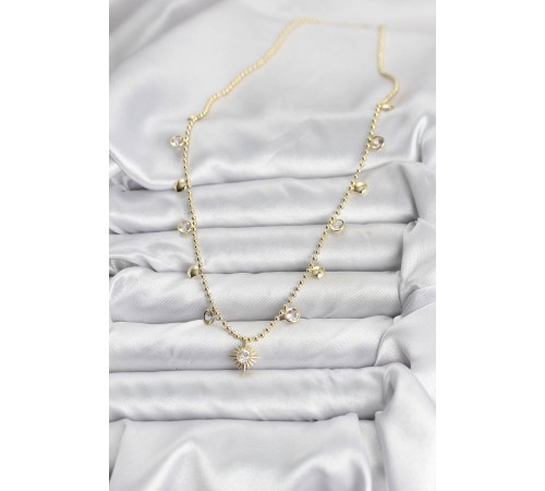 Zirkon Taşlı Kutup Yıldızı Model Pirinç Gold Renk Kadın Kolye - TJ-BKO10648