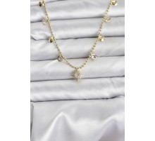 Zirkon Taşlı Kutup Yıldızı Model Pirinç Gold Renk Kadın Kolye - TJ-BKO10648