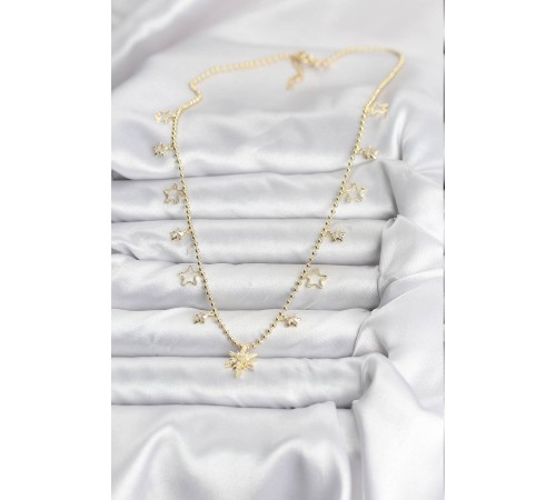 Pirinç Gold Renk Zirkon Taşlı Kutup Yıldızı Model Kadın Kolye - TJ-BKO10649