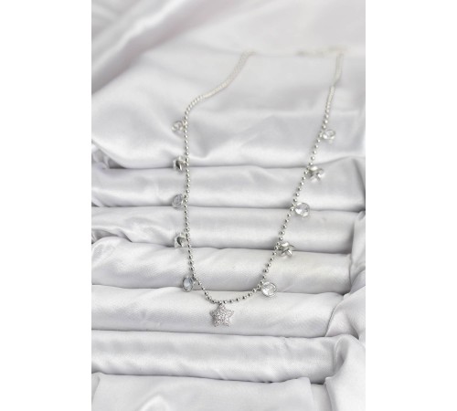 Pirinç Gümüş Renk Yıldız Model Kadın Kolye - TJ-BKO10650