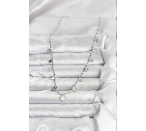 Pirinç Gümüş Renk Yonca Model Kadın Kolye - TJ-BKO10651