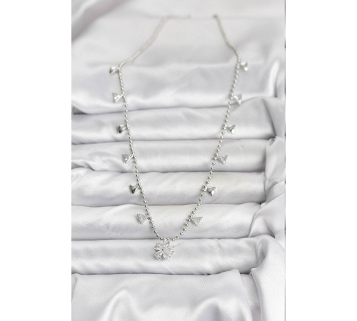 Pirinç Gümüş Renk Zirkon Taşlı Çiçek Model Kadın Kolye - TJ-BKO10652