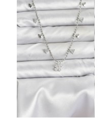 Pirinç Gümüş Renk Zirkon Taşlı Çiçek Model Kadın Kolye - TJ-BKO10652
