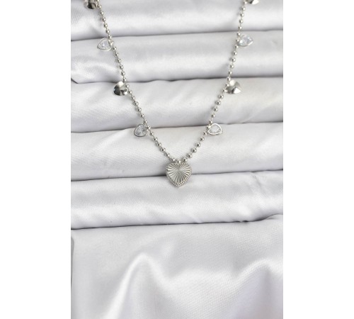 Pirinç Gümüş Renk Kalp Model Kadın Kolye - TJ-BKO10653