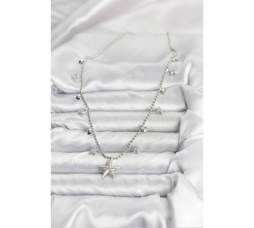 Pirinç Gümüş Renk Zirkon Taşlı Deniz Yıldızı Model Kadın Kolye - TJ-BKO10654