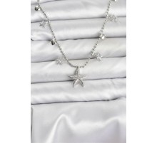 Pirinç Gümüş Renk Zirkon Taşlı Deniz Yıldızı Model Kadın Kolye - TJ-BKO10654