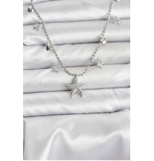 Pirinç Gümüş Renk Zirkon Taşlı Deniz Yıldızı Model Kadın Kolye - TJ-BKO10654