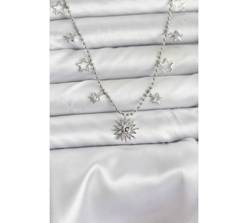 Pirinç Gümüş Renk Güneş Model Kadın Kolye - TJ-BKO10655