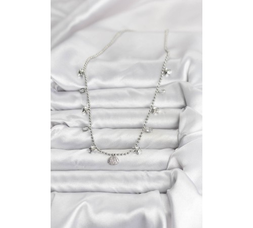 Pirinç Gümüş Renk Zirkon Taşlı Deniz Kabuğu Model Kadın Kolye - TJ-BKO10656