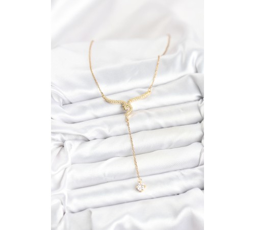 316L Çelik Zincir Gold Renk Yılan Model Y Kolye - TJ-BKO10662