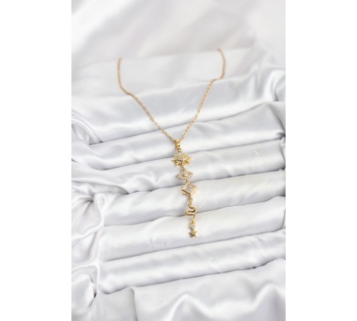 316L Çelik Zincir Gold Renk Güneş ve Enerji Model Kadın Y Kolye - TJ-BKO10668