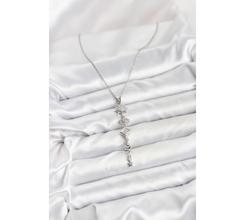 316L Çelik Zincir Gümüş Renk Güneş ve Enerji Model Kadın Y Kolye - TJ-BKO10669