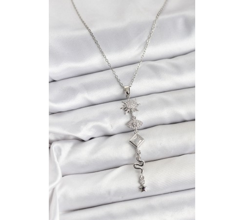 316L Çelik Zincir Gümüş Renk Güneş ve Enerji Model Kadın Y Kolye - TJ-BKO10669