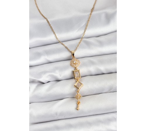 316L Çelik Zincir Gold Renk Kutup Yıldızı Enerji Model Kadın Y Kolye - TJ-BKO10672