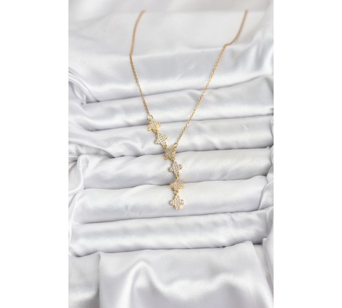 316L Çelik Zincir Gold Renk Yonca Model Kadın Kolye - TJ-BKO10674