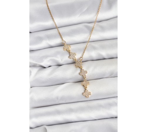 316L Çelik Zincir Gold Renk Yonca Model Kadın Kolye - TJ-BKO10674