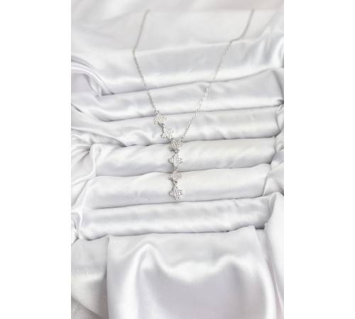 316L Çelik Zincir Gümüş Renk Yonca Model Kadın Kolye - TJ-BKO10675