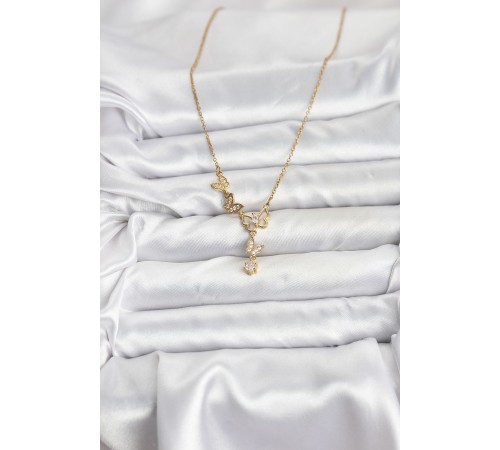 316L Çelik Zincir Gold Renk Kelebek Model Kadın Kolye - TJ-BKO10676