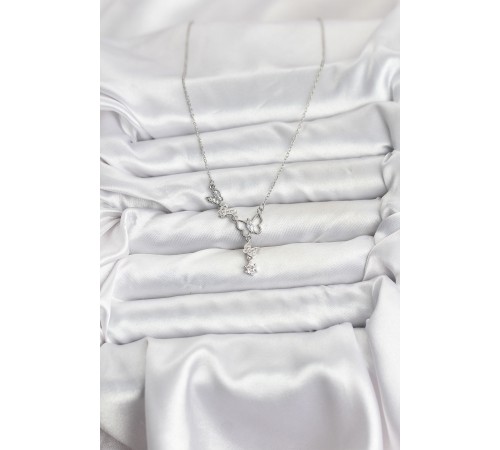 316L Çelik Zincir Gümüş Renk Kelebek Model Kadın Kolye - TJ-BKO10677