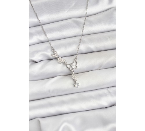 316L Çelik Zincir Gümüş Renk Kelebek Model Kadın Kolye - TJ-BKO10677