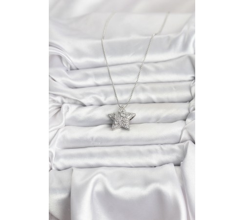 316L Çelik Zincir Gümüş Renk Zincirli Gümüş Yıldız Model Kadın Kolye - TJ-BKO10678