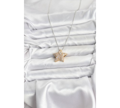316L Çelik Zincir Gümüş Renk Zincirli Gold Yıldız Model Kadın Kolye - TJ-BKO10679