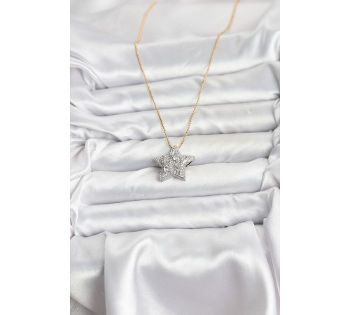 316L Çelik Zincir Gold Renk Zincirli Gümüş Yıldız Model Kadın Kolye - TJ-BKO10680