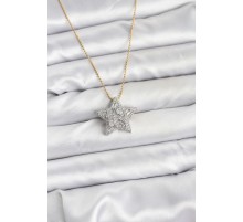 316L Çelik Zincir Gold Renk Zincirli Gümüş Yıldız Model Kadın Kolye - TJ-BKO10680