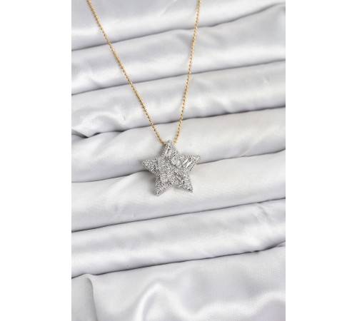 316L Çelik Zincir Gold Renk Zincirli Gümüş Yıldız Model Kadın Kolye - TJ-BKO10680