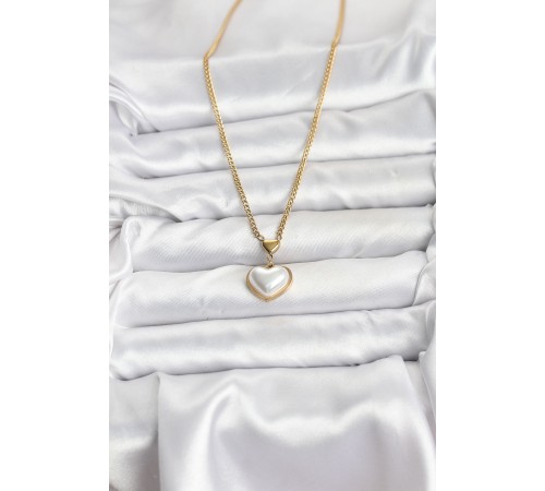 316L Çelik Zincir Gold Renk Bombeli Kalp Model Kadın Kolye - TJ-BKO10685