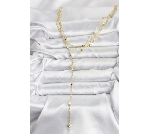 Pirinç Gold Renk Kutup Yıldızı Detaylı 3'lü Kombin Kadın Kolye - TJ-BKO10689