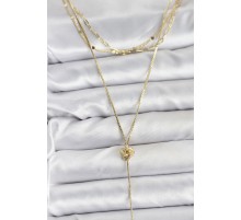 Pirinç Gold Renk Düğüm Model Detaylı 3'lü Kombin Y Kadın Kolye - TJ-BKO10693