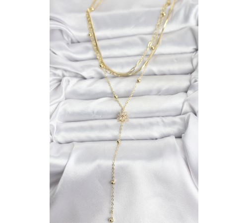 Pirinç Gold Renk Kutup Yıldızı Model Detaylı 3'lü Kombin Y Kadın Kolye - TJ-BKO10694